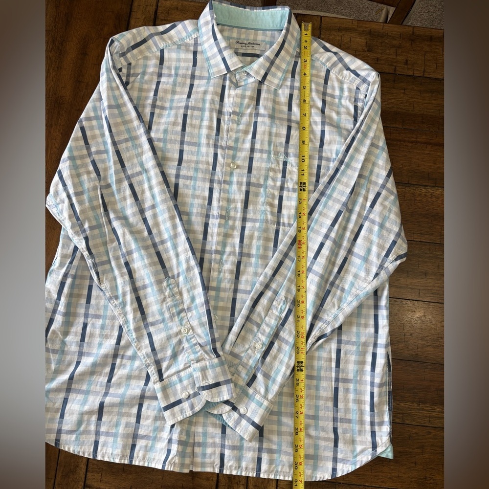 Tommy Bahama Light Blue and White Stripped Long Sleeve button down Shirt - Picture 5 of 6